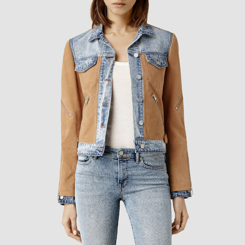 Allsaints sand Brown Suede Curtis Jacket US 0 2